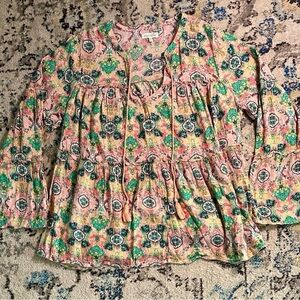 Red Camel Curvy Women's Size 0X Floral Boho Long Sleeve Tunic Top